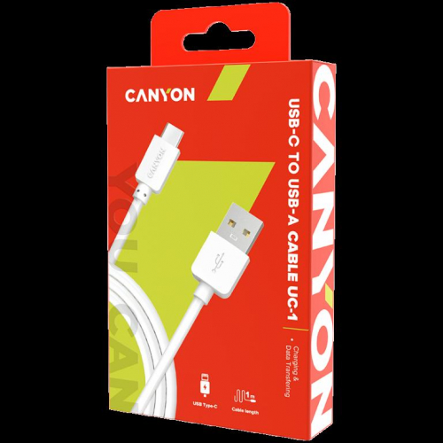 CANYON UC-1, Type C USB Standard cable, cable length 1m, White, 15*8.2*1000mm, 0.018kg