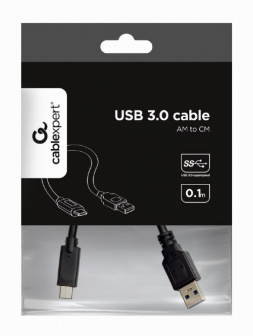 Gembird USB 3.0 AM to Type-C cable (AM/CM), 0.1m, black 3A/36W