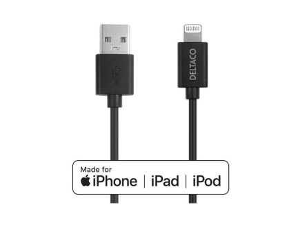 DELTACO Lightning cable, 2m, Apple C189 chipset, MFi, FSC-labeled packaging, black