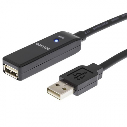 DELTACO USB 2.0 extender cable, 10.0m, active, black, USB2-EX10M