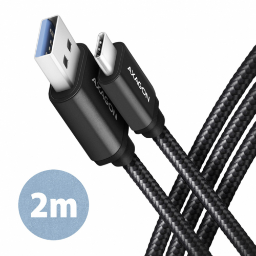 AXAGON Data and charging USB-C <-> USB-A cable lengh 2 m. 3A. Black braided. 5Gb/s