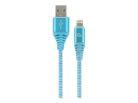 GEMBIRD CC-USB2B-AMLM-1M-VW Gembird Premium cotton braided 8-pin charging and data cable, 1m, turquoise/whit