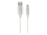 GEMBIRD CC-USB2B-AMLM-2M-BW2 Gembird Premium cotton braided 8-pin charging and data cable, 2m, silver/white