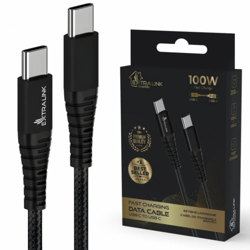 Extralink Cable USB Type-C to USB Type-C Smart Life Braided 100W 2m black