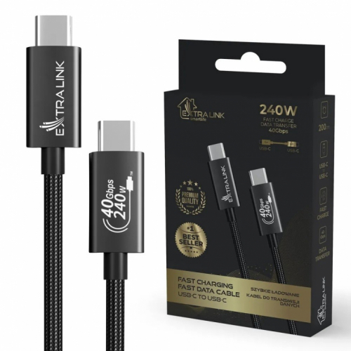 Extralink Cable USB Type-C to USB Type-C Smart Life Braided 240W 2m black