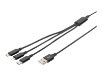 ASSMANN USB Charger cable USB A - Lightning+micro B+Type-C 1m 3in1 cable cotton CE bl