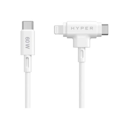 Hyper HyperJuice Silicone USB-C to USB-C and Lightning Hybrid 60W Cable HJ4010WHGL