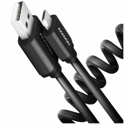 Axagon Data and charging USB 2.0 cable lengh 0.6 m. 2.4A. Black twisted.