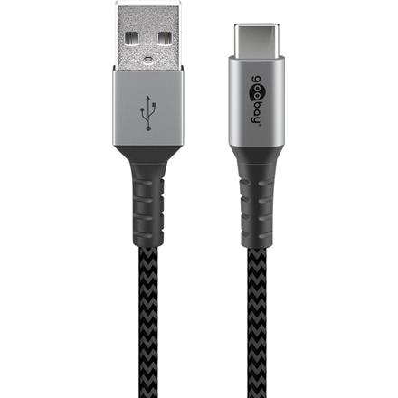 Goobay | USB-C to USB-A Textile Cable with Metal Plugs | 49296 | USB-C to USB-A