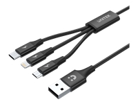 UNITEK Cable USB 3in1 Black microUSB USB-C Ligthining C14049BK