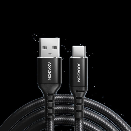 Axagon Data and charging USB 2.0 cable length 1 m. 3A. Black braided.