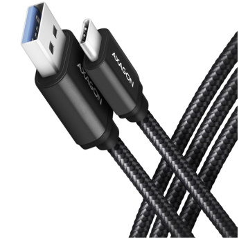AXAGON Data and charging USB-C <-> USB 3.2 Gen 1 cable, lengh 1.5 m. 3A. Black braided. 5Gb/s, 60W