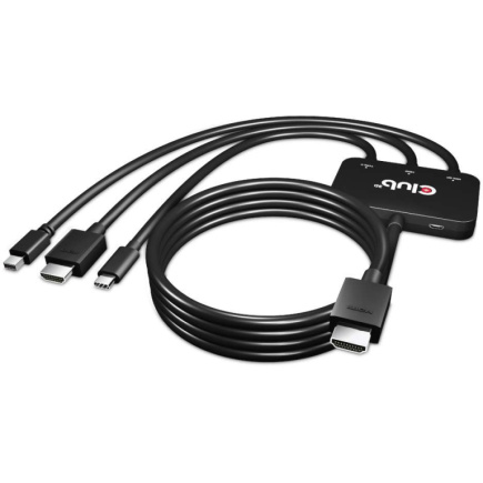 Adapter USB-C + HDMI + Mini DisplayPort 1.2 => HDMI 4K60Hz HDR *Club3D* Aktiv 32 AWG