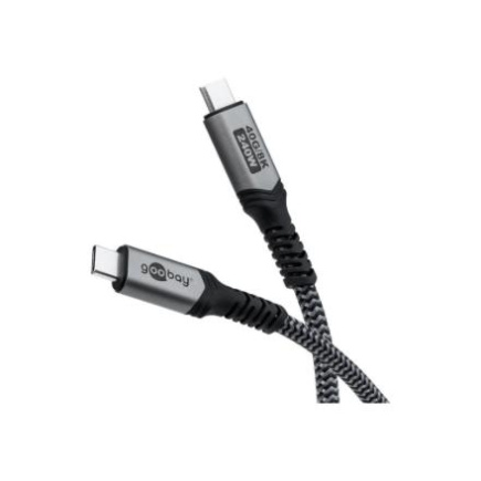 Goobay USB-C™ Cable with Textile Sheath, USB4™, 240 W, 40 Gbit/s, Power Delivery, 1 m, Black, Grey | Goobay
