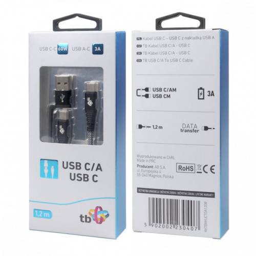 TB USB A/C - USB C Cable 1,2 m Черный
