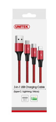 Unitek Charging cable 3-in-1 USB - USB-C/microUSB/ Lightning, 1,2m; C4049RD