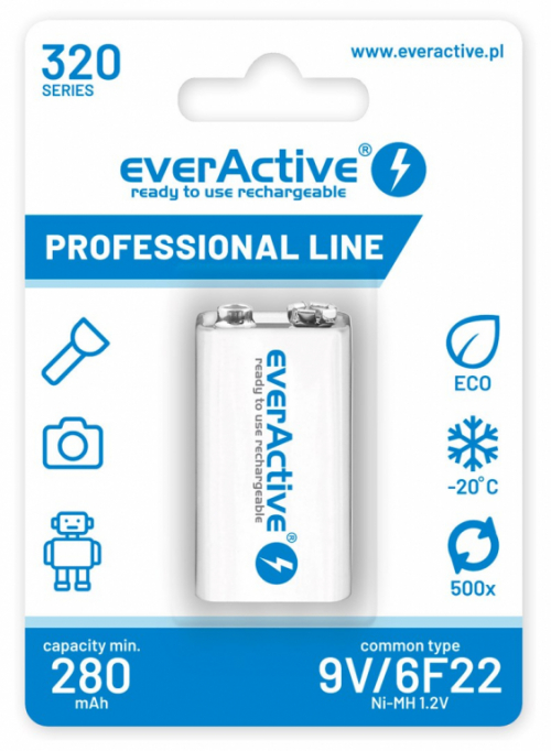 Rechargeable batteries everActive Ni-MH 6F22 9V 320 mAh Professional Line