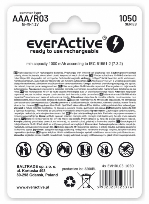 Rechargeable batteries everActive Ni-MH R03 AAA 550 mAh Infinity Line