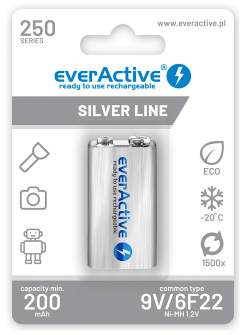 Rechargeable batteries everActive Ni-MH 6F22 9V 250 mAh Silver Line