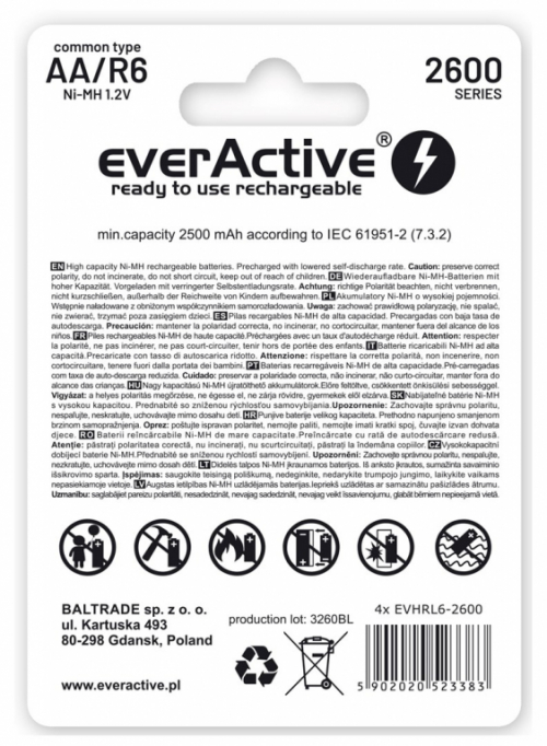 Rechargeable batteries everActive Ni-MH R6 AA 2600 mAh Professional Line