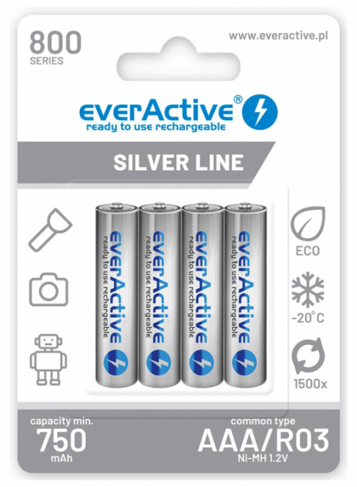 Rechargeable batteries everActive Ni-MH R03 AAA 800 mAh Silver Line