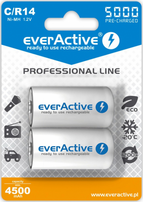 Rechargeable batteries everActive Ni-MH R14 C 5000 mAh Professional Line