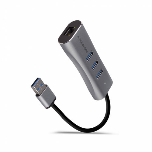 AXAGON Hub HMA-GL3AP 3x USB-A + GLAN, USB3.2 Gen 1, metal, micro USB power, 20cm USB-A cable
