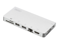 DIGITUS USB Multiport Travel Dock 8 Port 4K HDMI VGA 2x USB-C 2x USB3.0 RJ45 MicroSD SD/MMC silver