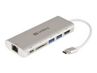 SANDBERG Adapter USB-C Dock HDMI+LAN+SD+USB,61W