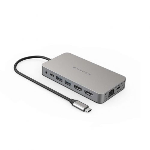 HYPER Dual 4K HDMI 10-in-1 USB-C Hub For M1/M2 MacBooks USB Type-C 104 Mbit/s Silver