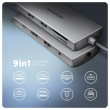 AXAGON HMC-8HLSA USB-C 3.2 Gen 1 Multiport Hub, 3x USB-A + 4K/60Hz HDMI + SD/microSD, Gigabit LAN, Audio, PD 100W - Silver, 20cm USB-C cable