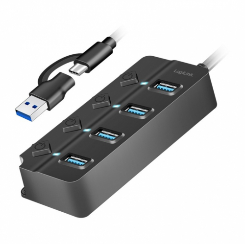 LogiLink USB3.2 Gen1 HUB, 4xUSB-A on/off switch