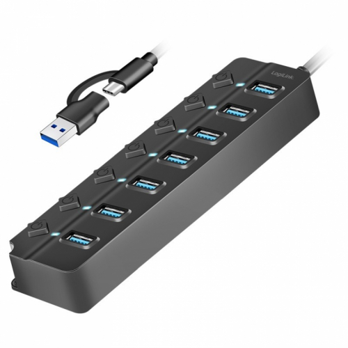 LogiLink USB3.2 Gen1 hub, 7 port on/off switch black