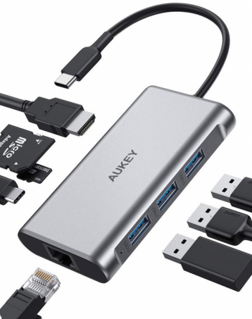 AUKEY CB-C91 aluminium USB-C Hub 8in1 RJ45 Eth