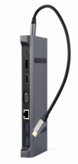 Gembird Adapter USB-C 9in1, HDMI, USB-C PD, VGA, DP, USBx3, Audio, LAN
