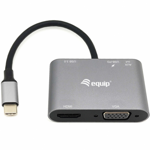 Equip Dock USB-C->HDMI.VGA.USB3.0.AUX.100WPD 15cm sw