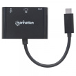 Manhattan USB-C Dock/Hub, Ports (x3): HDMI, USB-A and USB-C, 5 Gbps (USB 3.2 Gen1 aka USB 3.0), With Power Delivery (60W) to USB-C Port (Note additional USB-C wall charger and USB-C cable needed), Universal for all devices, Black, Equivalent to CDP2HDUACP