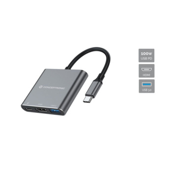 CONCEPTRONIC 3-1 Dock USB-C->HDMI/USB-A/100WPD 25cm gr