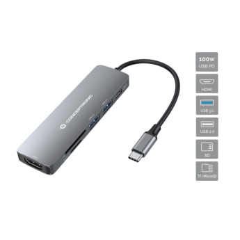 CONCEPTRONIC 6-1 Dock USB-C->HDMI/2xUSB-A/SD/TF/+ 15cm gr