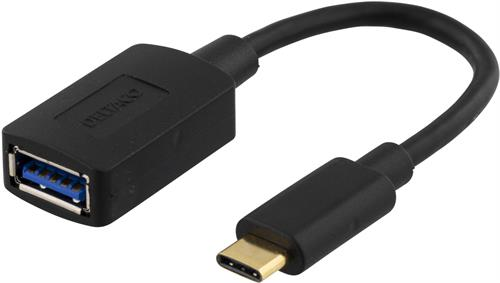 DELTACO USB 3.1 adapter USB-C male - USB-A female, 15cm, black / USBC-1204