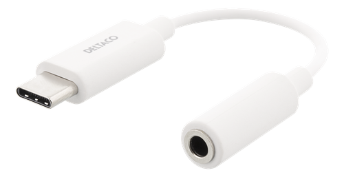 DELTACO USB-C to 4-pin 3.5 mm ADAPTER, STEREO, PASSIVE, 9 CM, WHITE