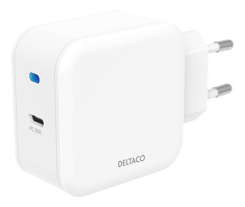  DELTACO USBC-AC139 - Power adapter - 30 Watt - 3 A - PD (USB-C) - white 