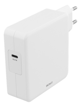 DELTACO 87W USB-C Power supply, Fast charging, USB-C PD, white, for laptop, smartphone or tablet 5V/9V/12V/20V Ultrabook, Macbook Pro