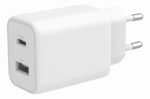  DELTACO USB wall charger 1x USB-A 18 W, 1x USB-C PD 30 W