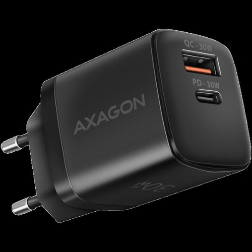Axagon Sil wallcharger 2x port (USB-A + USB-C), PD3.0/QC4+/PPS/AFC/Apple. 30W total power. A-ACU-PQ30
