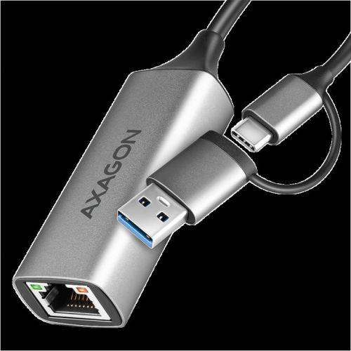 AXAGON ADE-TXCA USB-C USB3.2 Gen 1 + USB-A reduction- Gigabit Ethernet 10/100/1000 Adapter, metal, titan grey