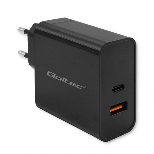 Qoltec Super Quick PD charger 1xUSB C, 1xUSB, 65W