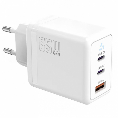 TB Charger 2x USB C + USB A Power Delivery white, GaN 65W
