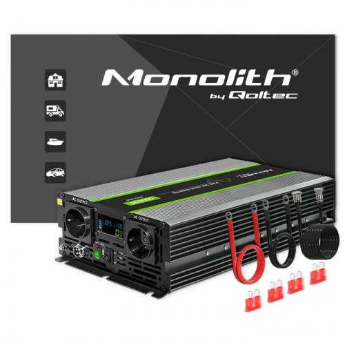 Qoltec 51923 Pure Sine Wave Inverter Monolith | 3000W | 6000W | 24V to 230V | LCD