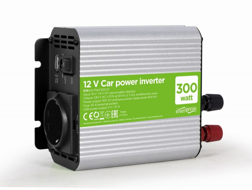 EnerGenie EG-PWC300-01 power adapter/inverter Auto 300W Aluminium,Black